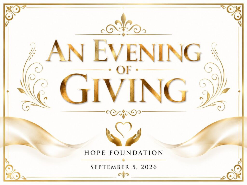 An Evening of Giving charity gala poster — elegant gold and black formal design