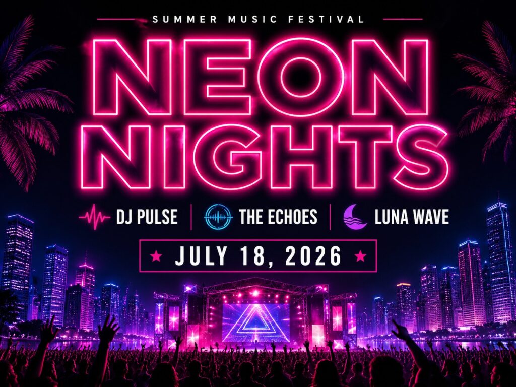 Fixed poster — same neon aesthetic with clear legible headline text after correction