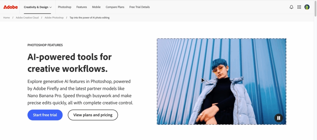 Adobe Photoshop AI-powered Generative Fill for professional photo editing