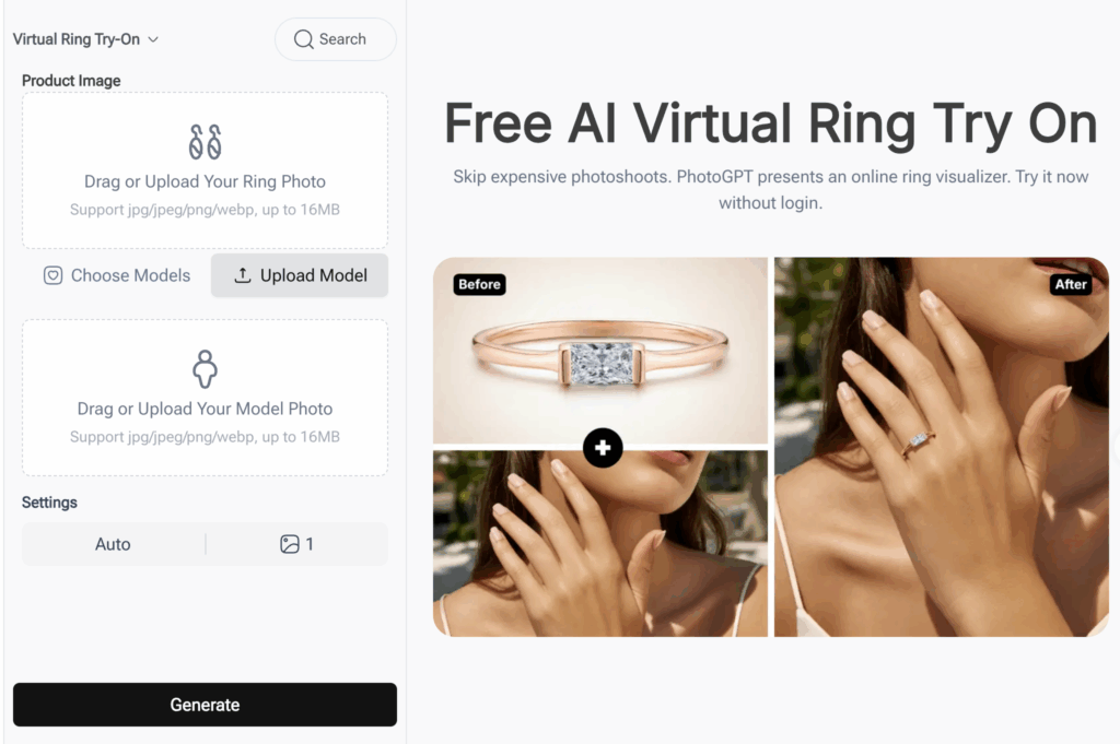 Tool 5: PhotoGPT Virtual Ring Try On