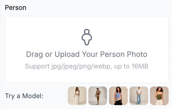 Upload or select the person photo. 